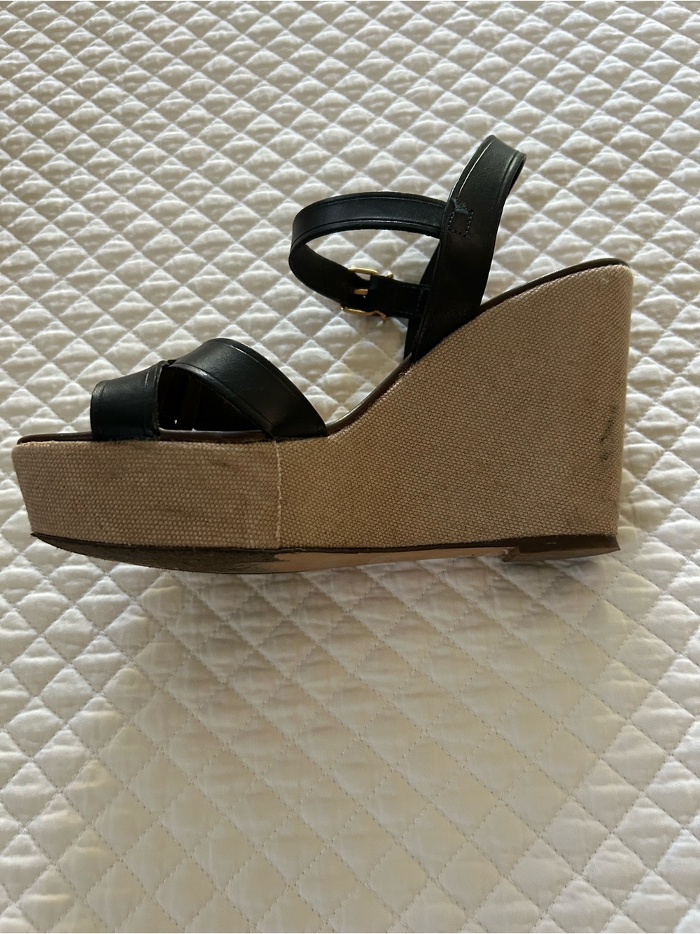 J. Crew- made in Italy Dark navy leather Wedge Sandals - size 8. - Picture 4 of 10